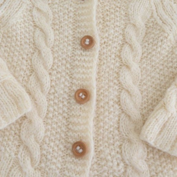 Handmade Chunky Cable Knit Natural Cream Long Sleeve Sweater Cardigan - Picture 6 of 10